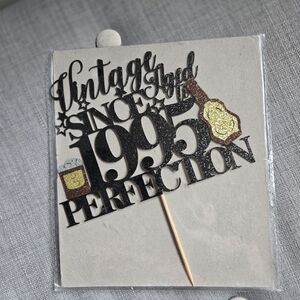 Vintage & Loved Since 1995 Perfection Glitter Cake Topper - Black and Gold
